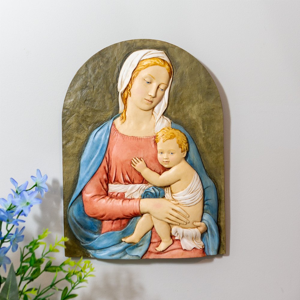 Sculpted Madonna & Child Colored Plaque