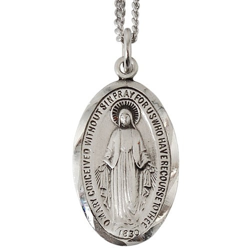 Sterling Silver Miraculous Medal Necklace - 18"