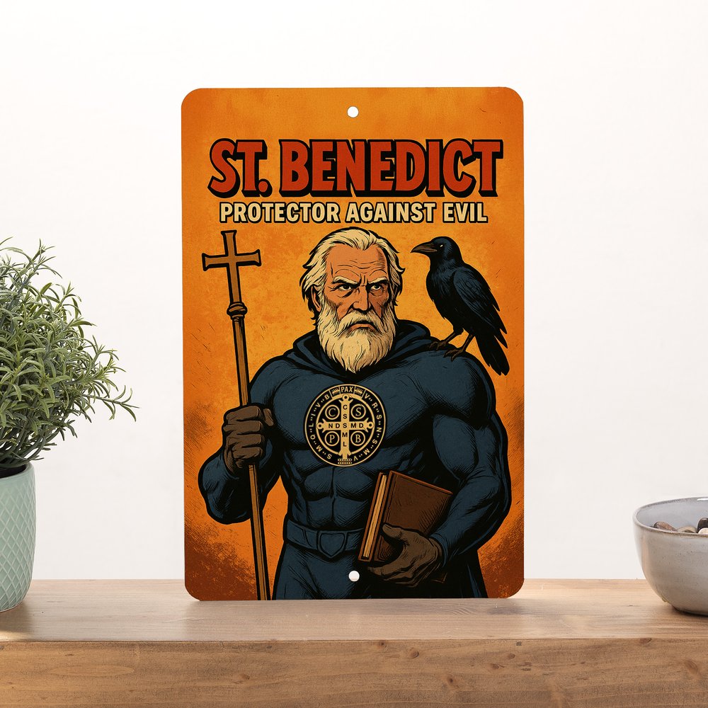St. Benedict Superhero Tin Sign