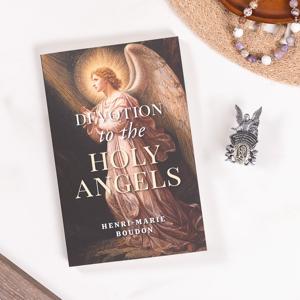 Devotions to the Holy Angels & Two-Tone Guardian Angel and St. Christopher Visor Clip Gift Set