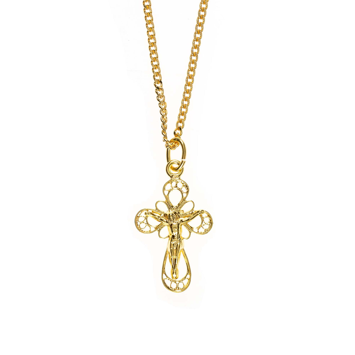 Petite Gold Over Silver Filigree Crucifix Necklace
