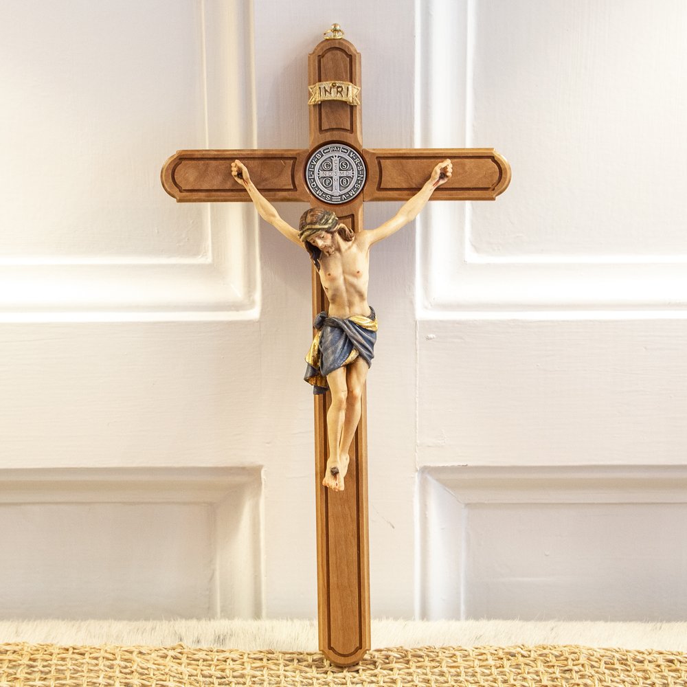 St. Benedict Olive Wood Italian Cross - 14"