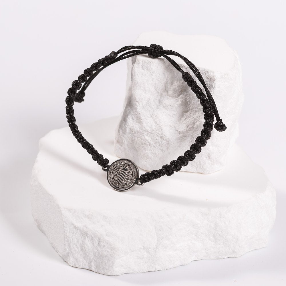 Men's Black Macramé St. Benedict Medal Bracelet