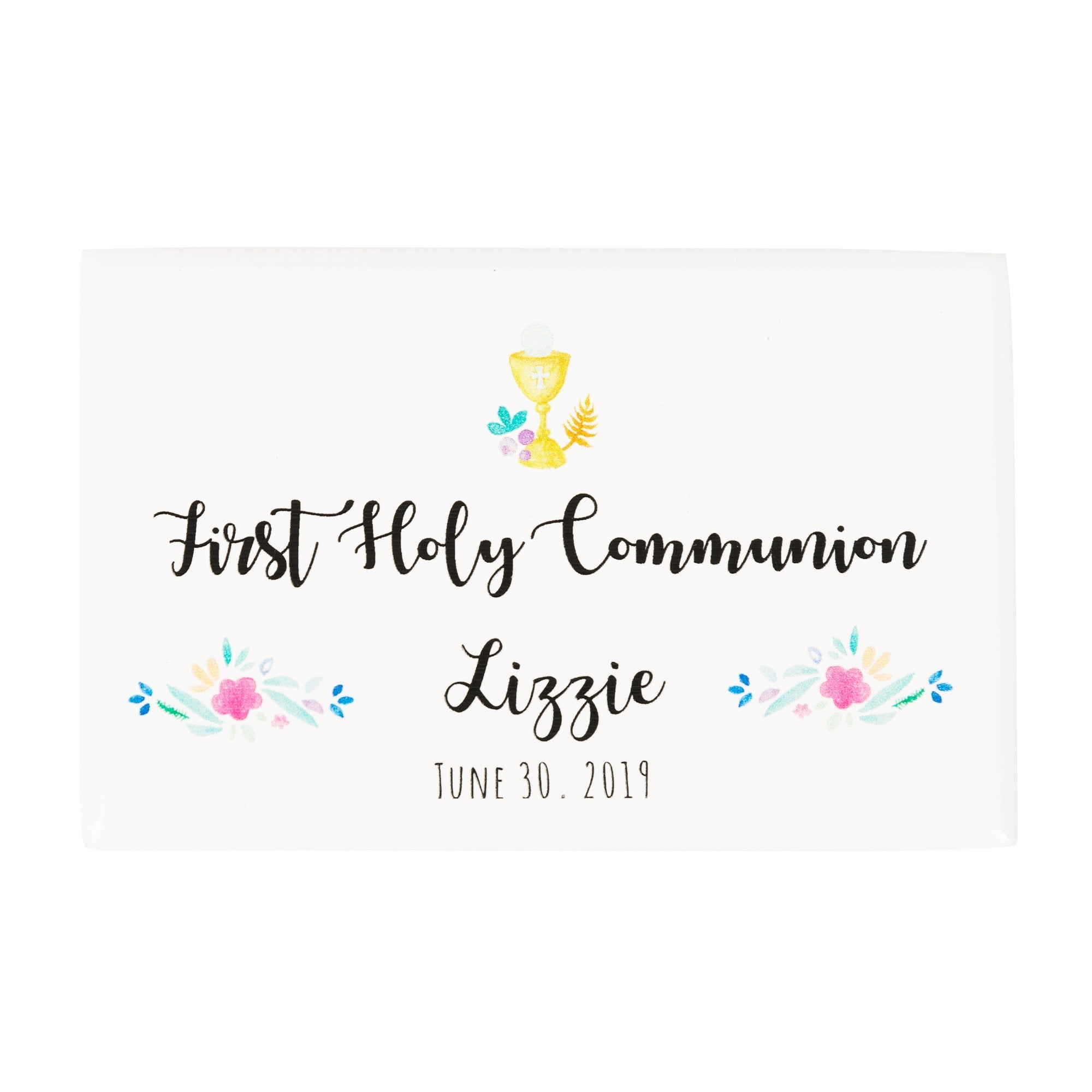 Personalized First Communion Watercolor Wood Box - Girl
