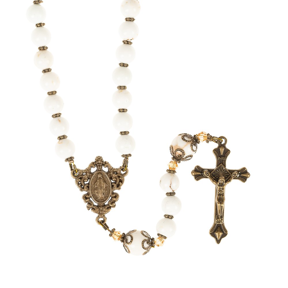 Queen of Peace White Turquoise Gemstone Rosary