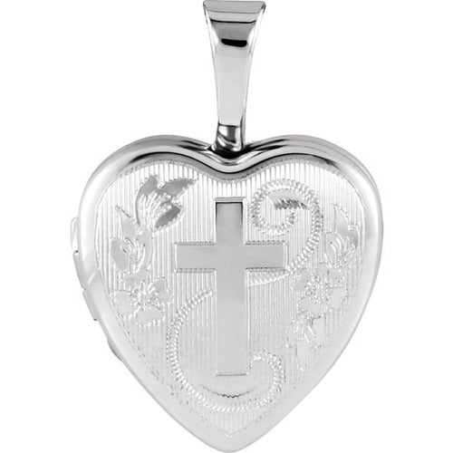 Sterling Silver Heart Locket with Cross - 2701820 | The Catholic Company®