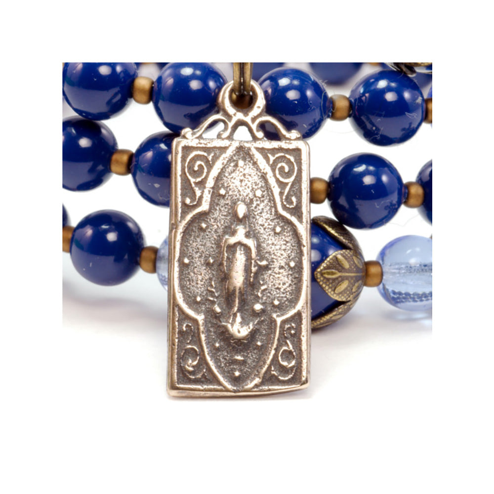 Blue Swarovski Scapular Full Rosary Wrap Bracelet