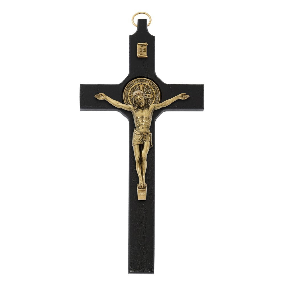 Black Wood & Brass St. Benedict Crucifix - 8"