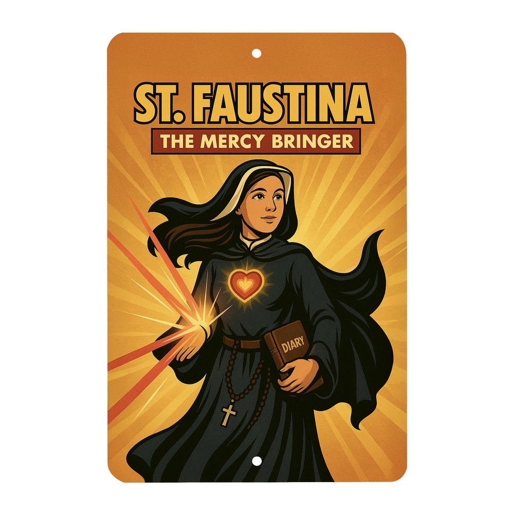 St. Faustina Superhero Tin Sign