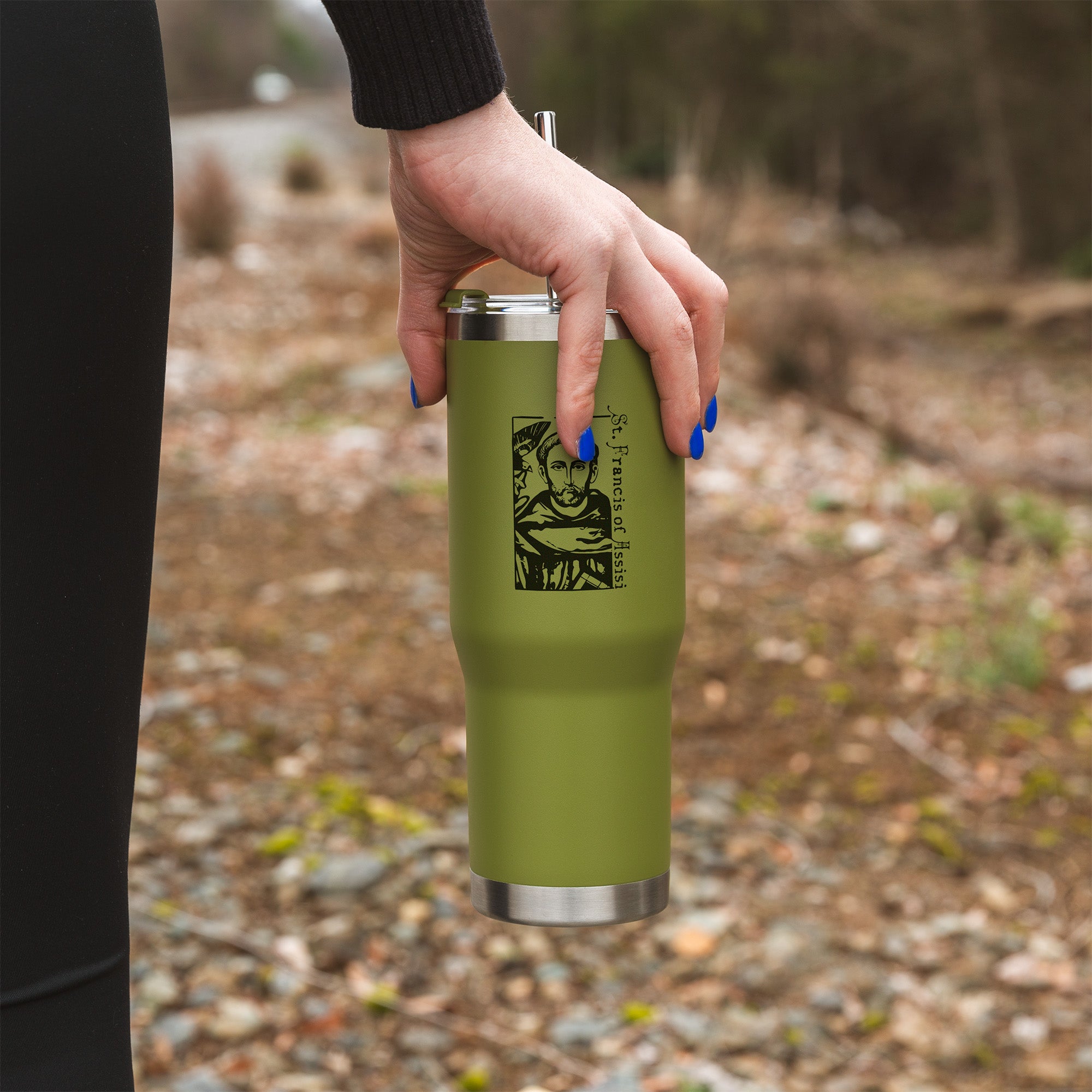 Green St. Francis Stainless Steel Tumbler with Straw