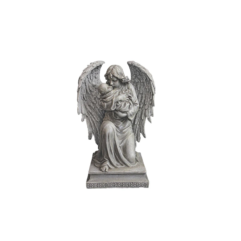 Kneeling Guardian Angel Holding Baby Statue - 7