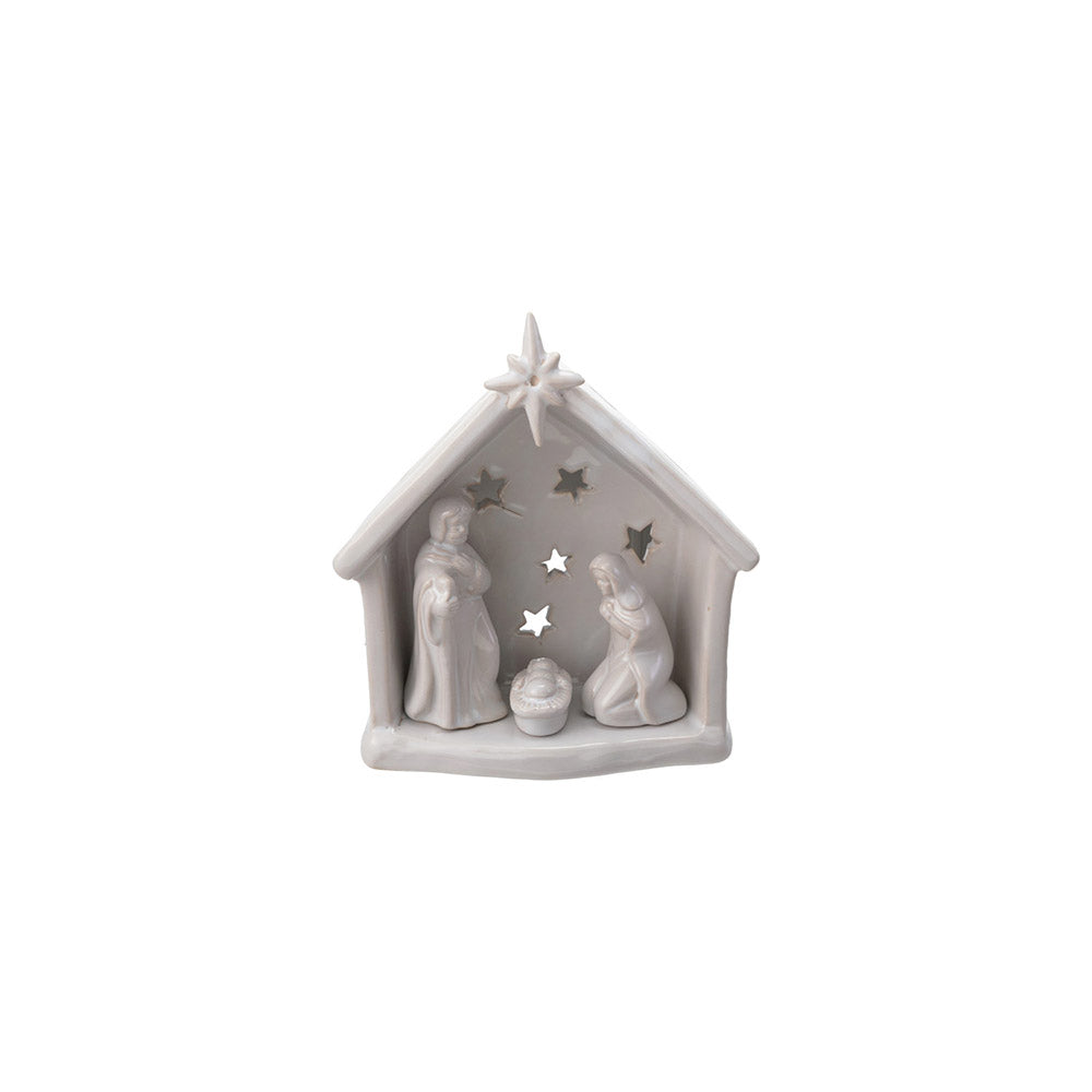 Holy Family Nativity Tea Light Holder with Star Cut-Outs