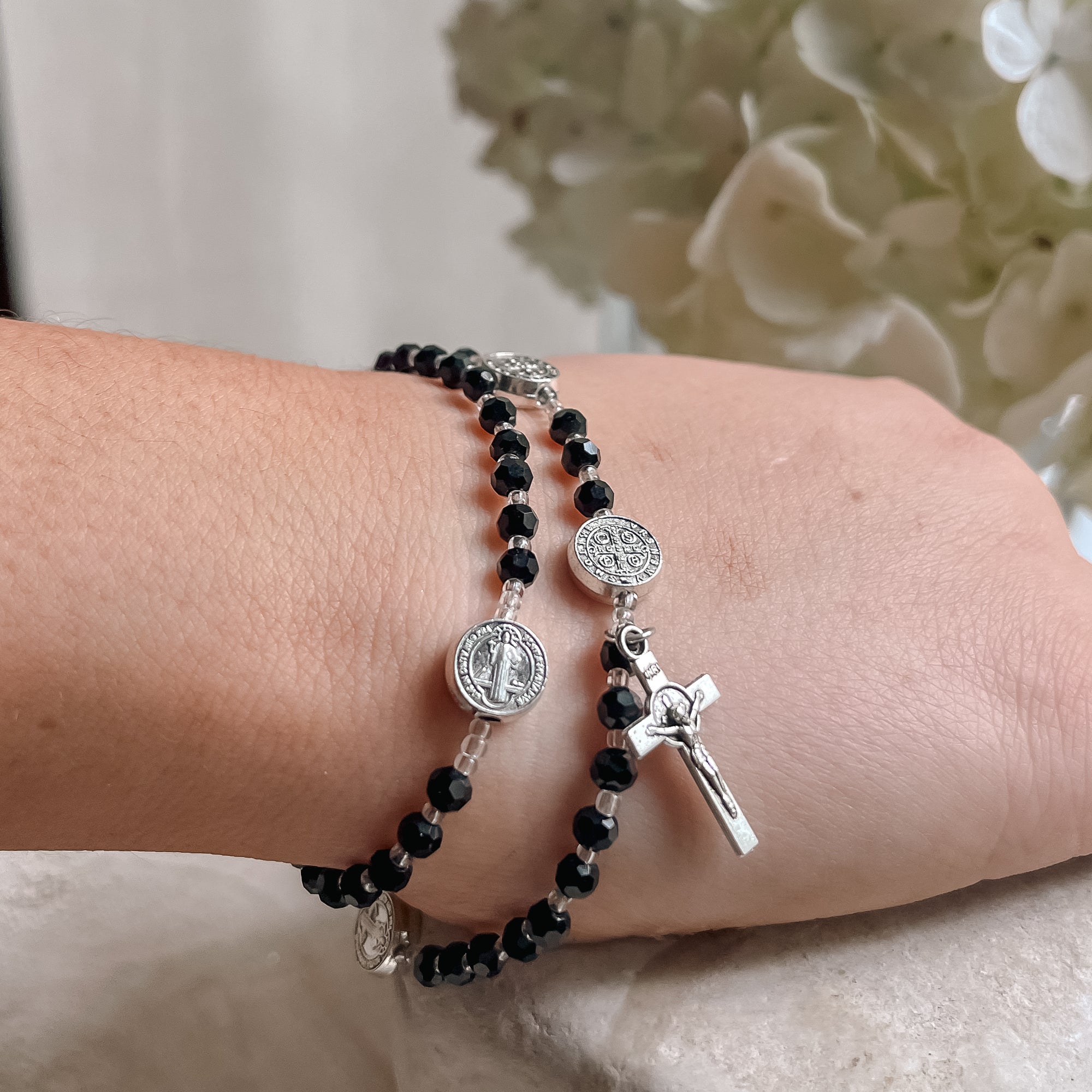 St. Benedict Black Twist Rosary Bracelet