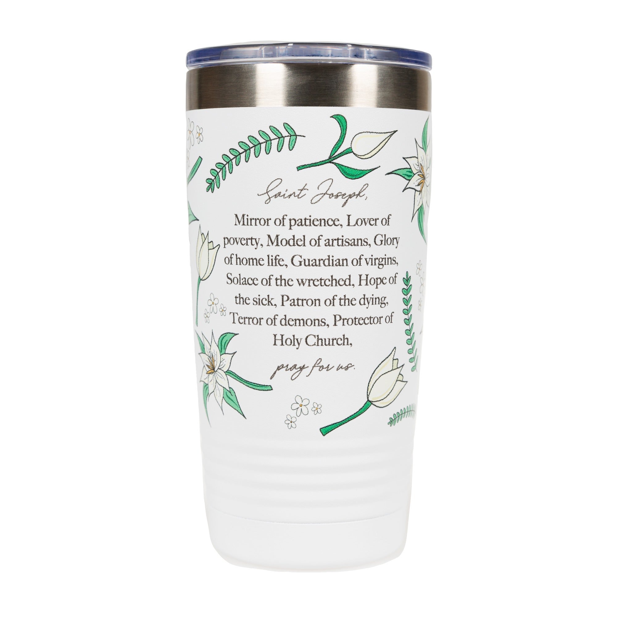 Litany of St. Joseph Insulated White 20oz Tumbler