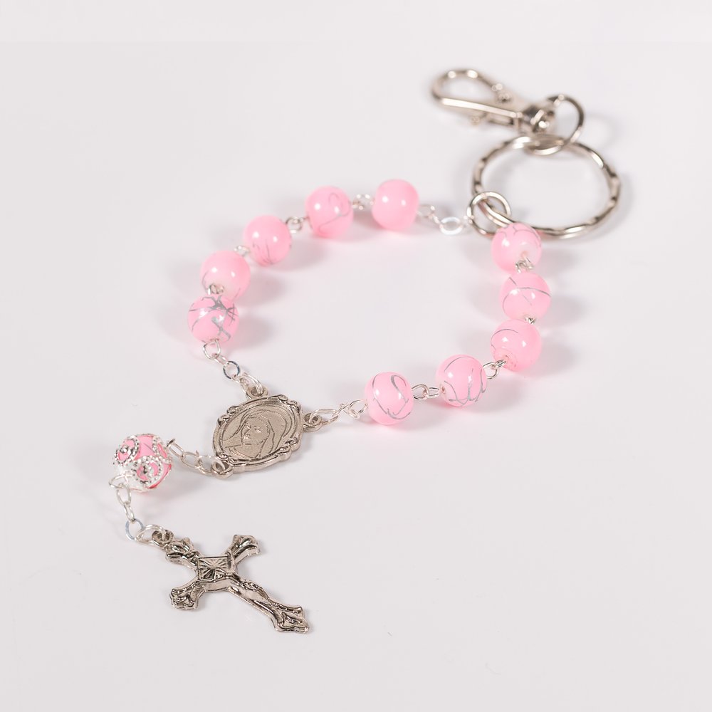 Italian Marbled Silver & Pink Bead Clip-On Decade Rosary
