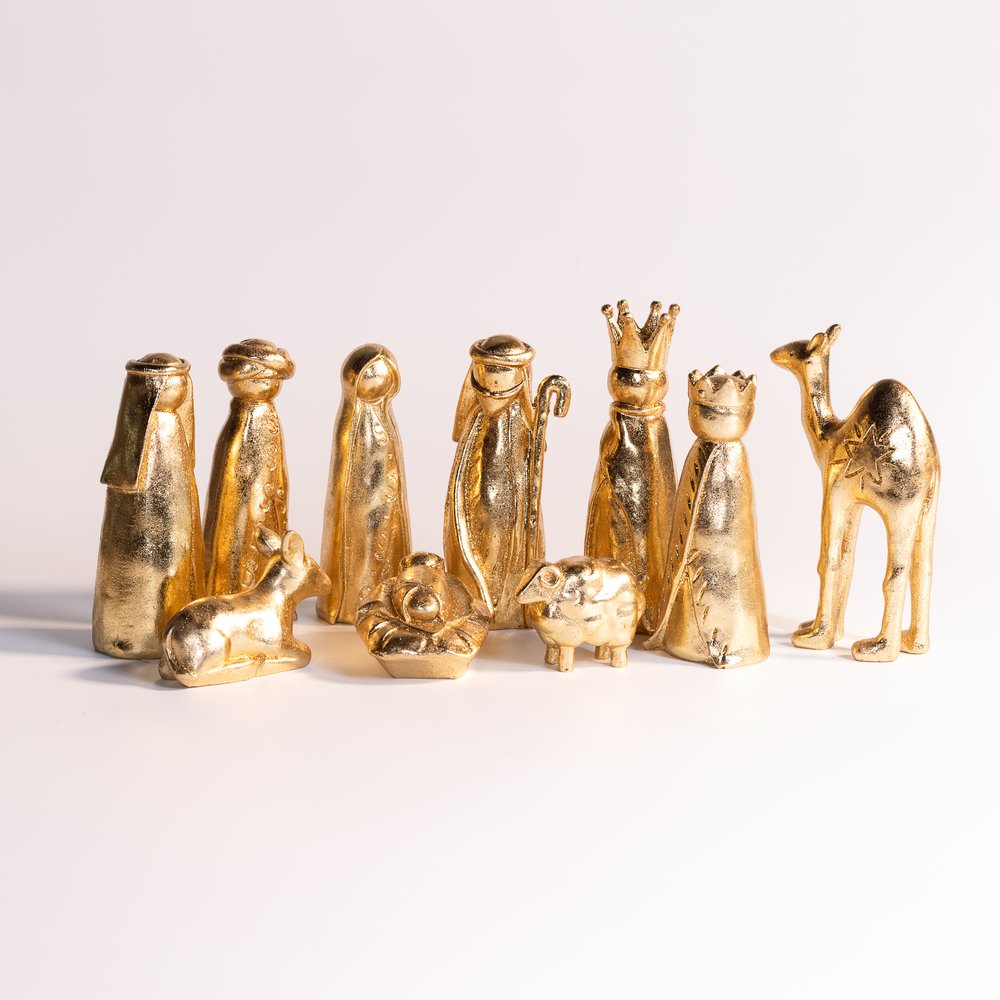 Gold Nativity Ornaments Box Set - 10 Pieces