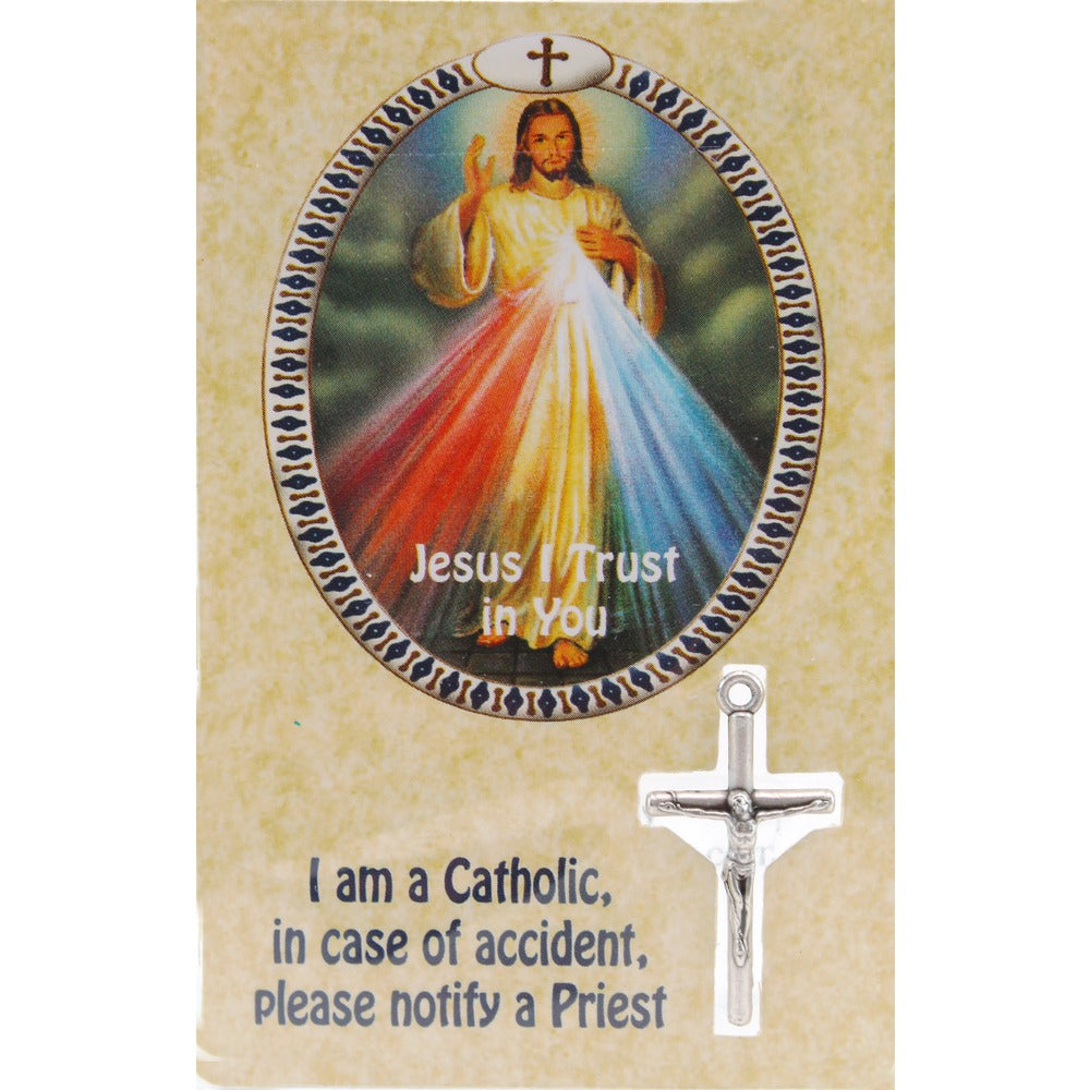 Divine Mercy Laminated Prayer Card with Crucifix