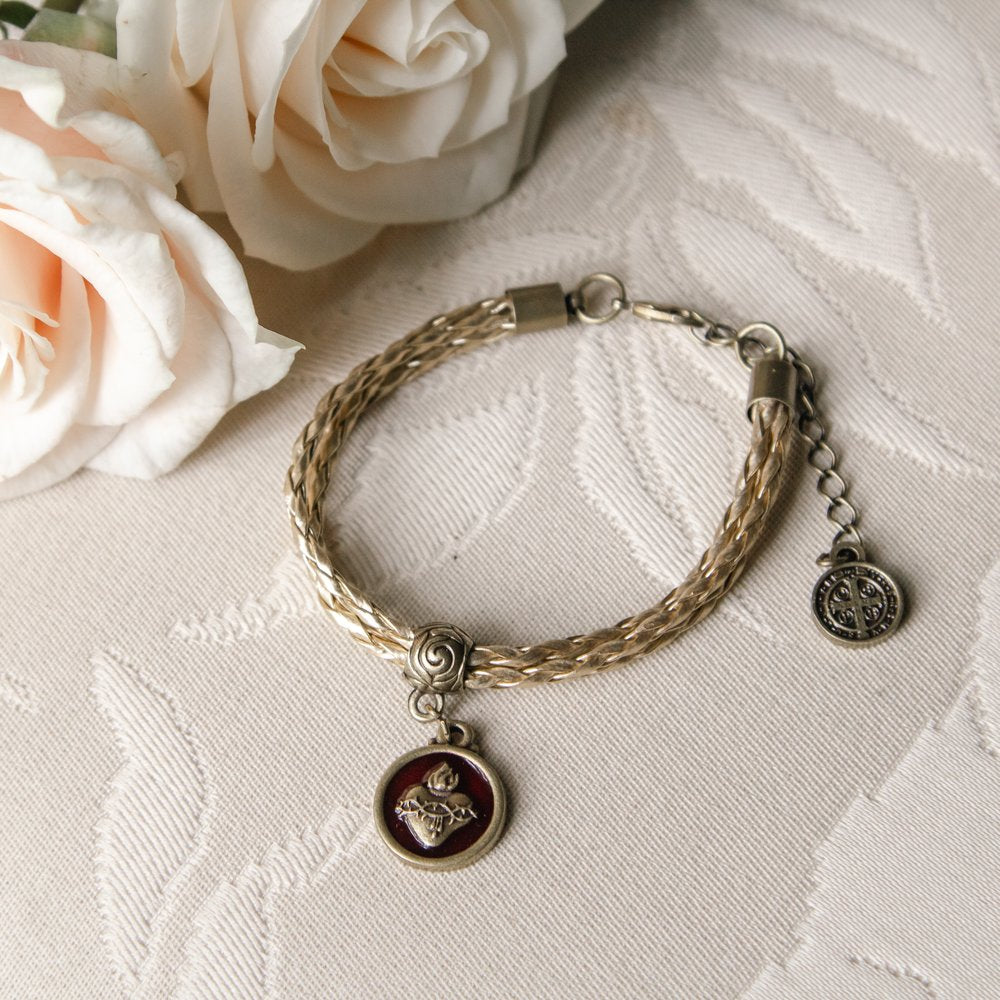 Sacred Heart Bracelet on Golden Cord