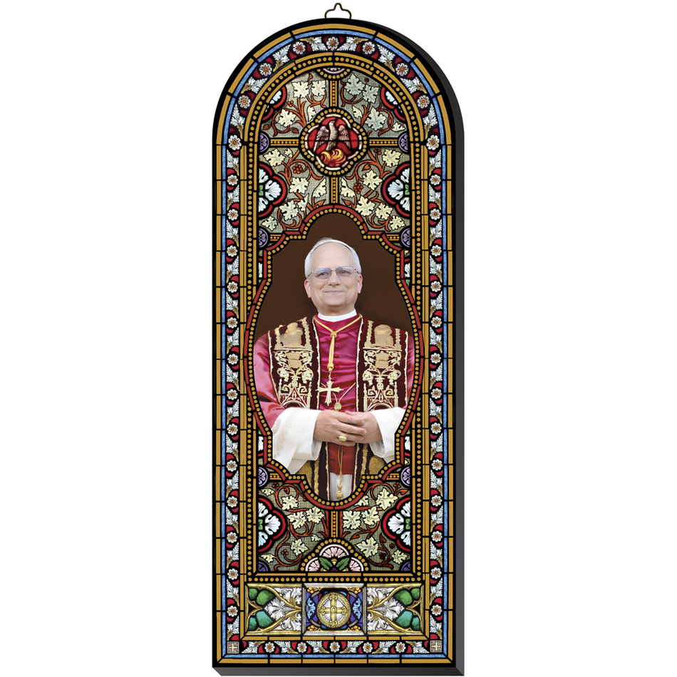 Pope Leo XIV Stained Glass Style Wooden Plaque - 10.7"