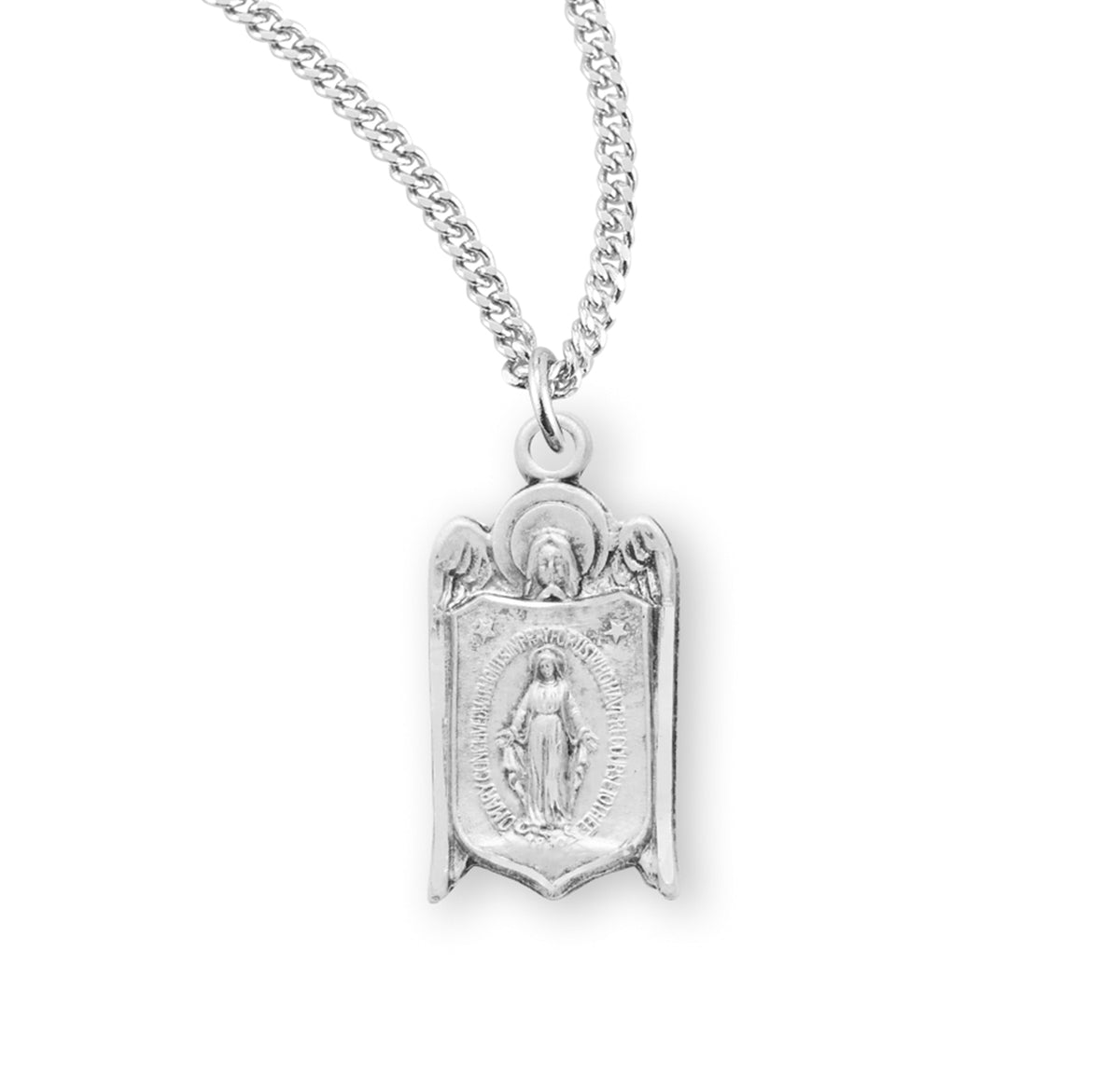 Sterling Miraculous Medal Necklace w/ Guardian Angel