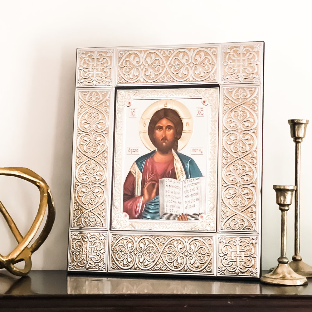 Christ Pantocrator Icon on Glass