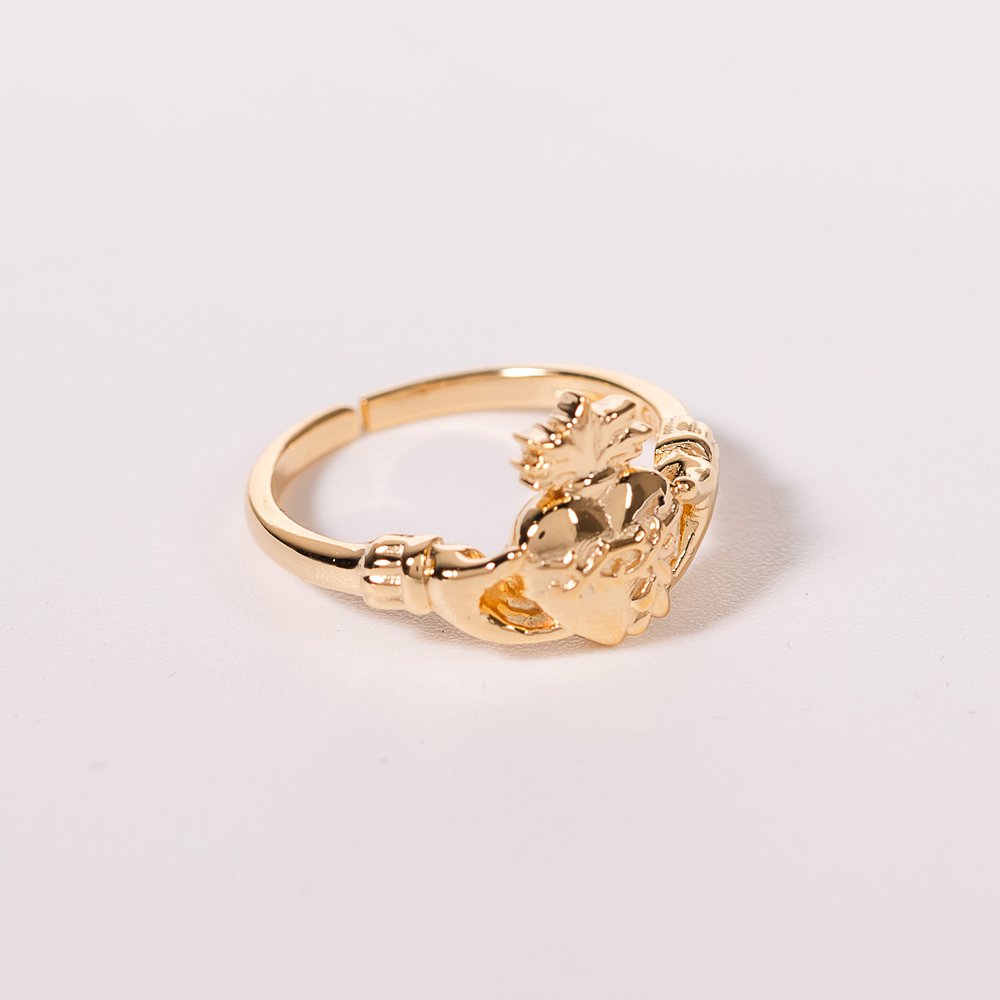 Gold Sacred Heart Claddagh Adjustable Ring