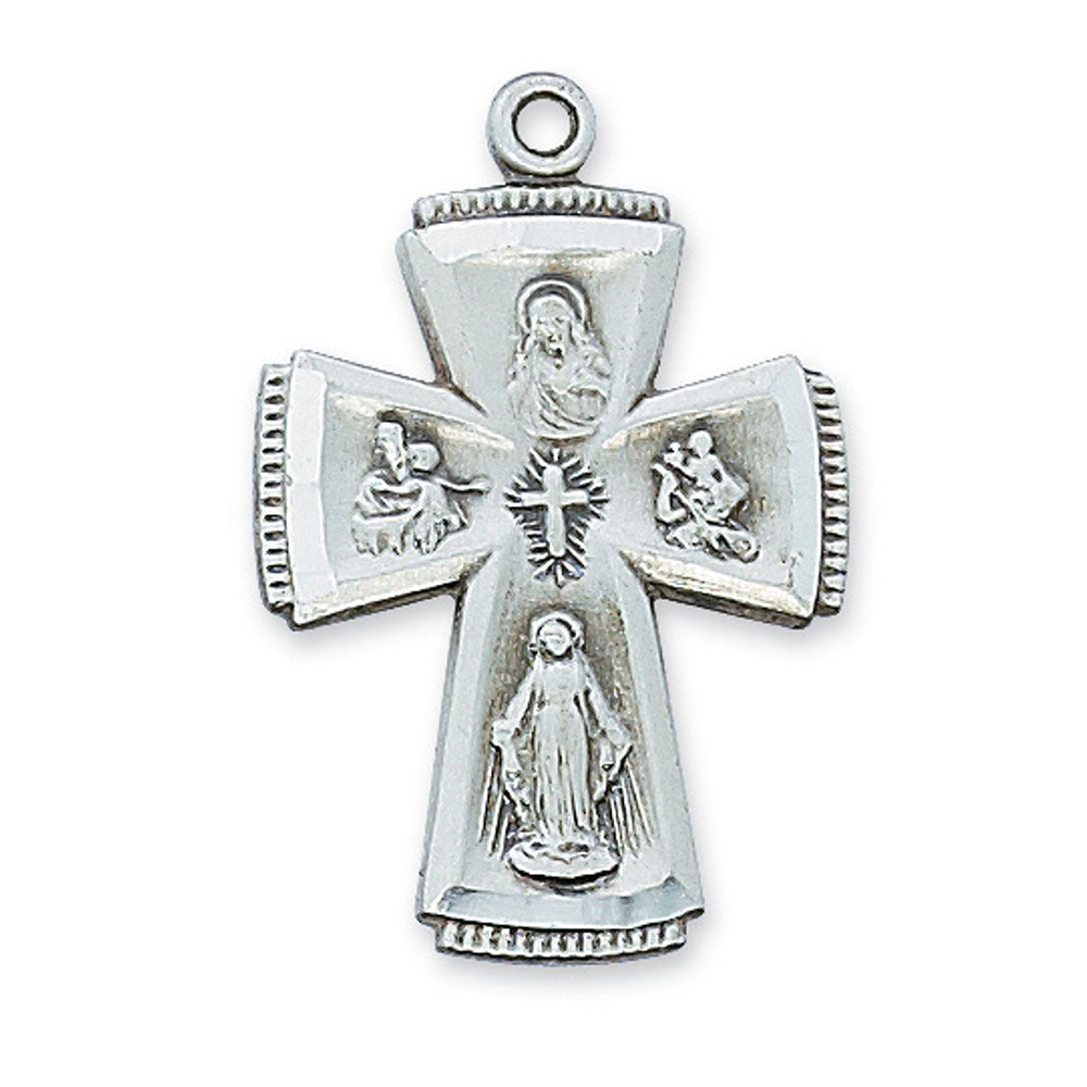 Contemporary Sterling Silver Four-Way Medal Cross Necklace - 24"