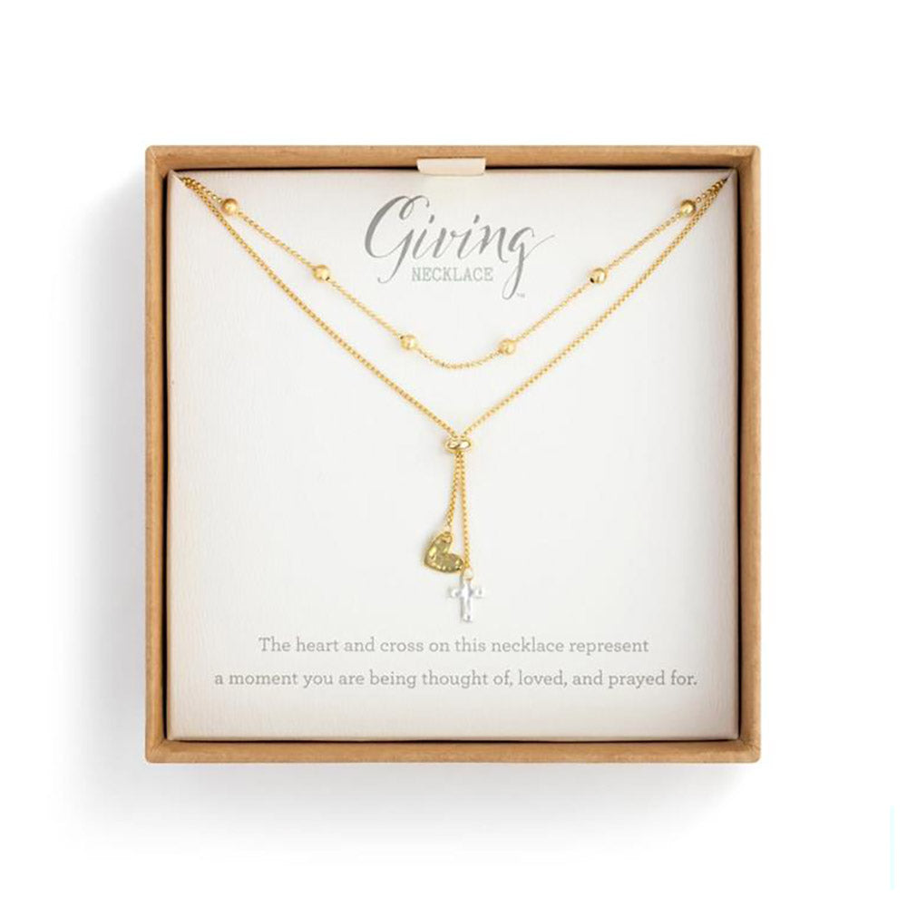 Adjustable Gold Cross & Heart Lariat Necklace