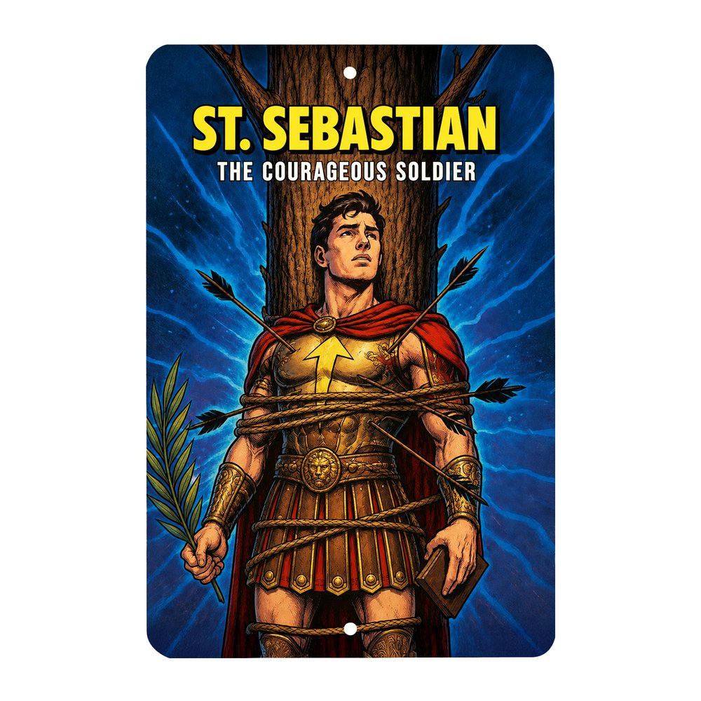 St. Sebastian Superhero Tin Sign