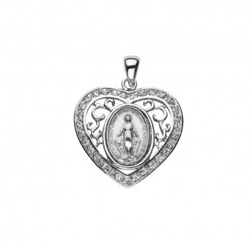 Sterling Heart & Cubic Zirconia Miraculous Medal Necklace