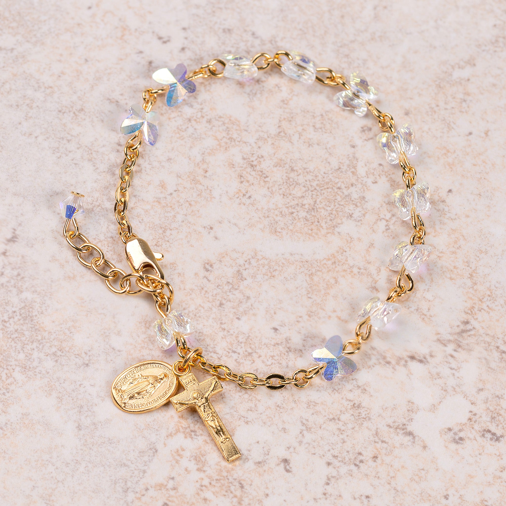 Austrian Crystal Butterfly Gold Rosary Bracelet