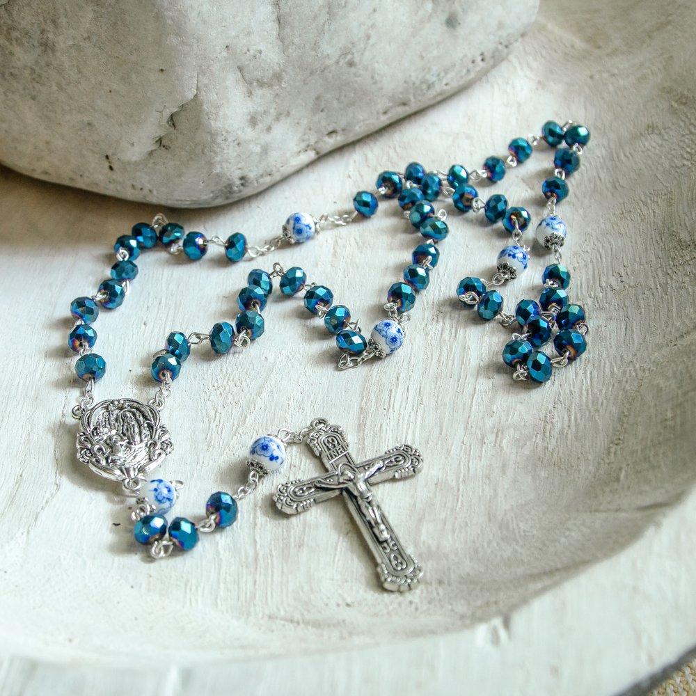 Blue Sunburst Lourdes Water Rosary