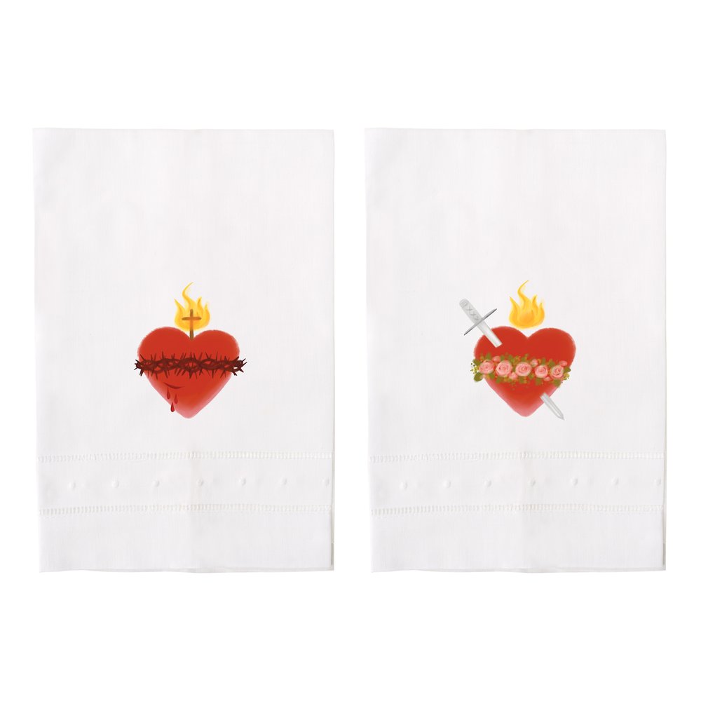 Sacred & Immaculate Heart Linen Watercolor Guest Towels-set of 2