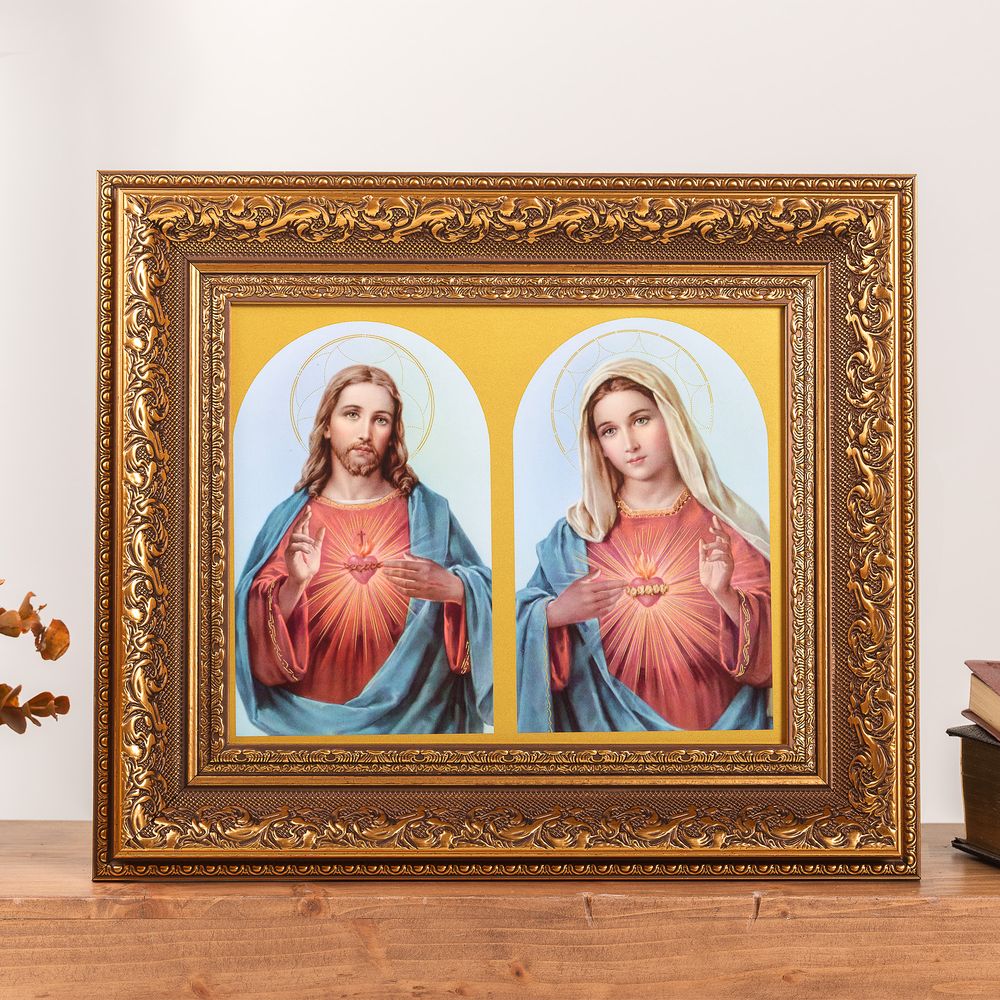 Sacred Heart & Immaculate Heart Florentine Framed Print - 8" x 10"
