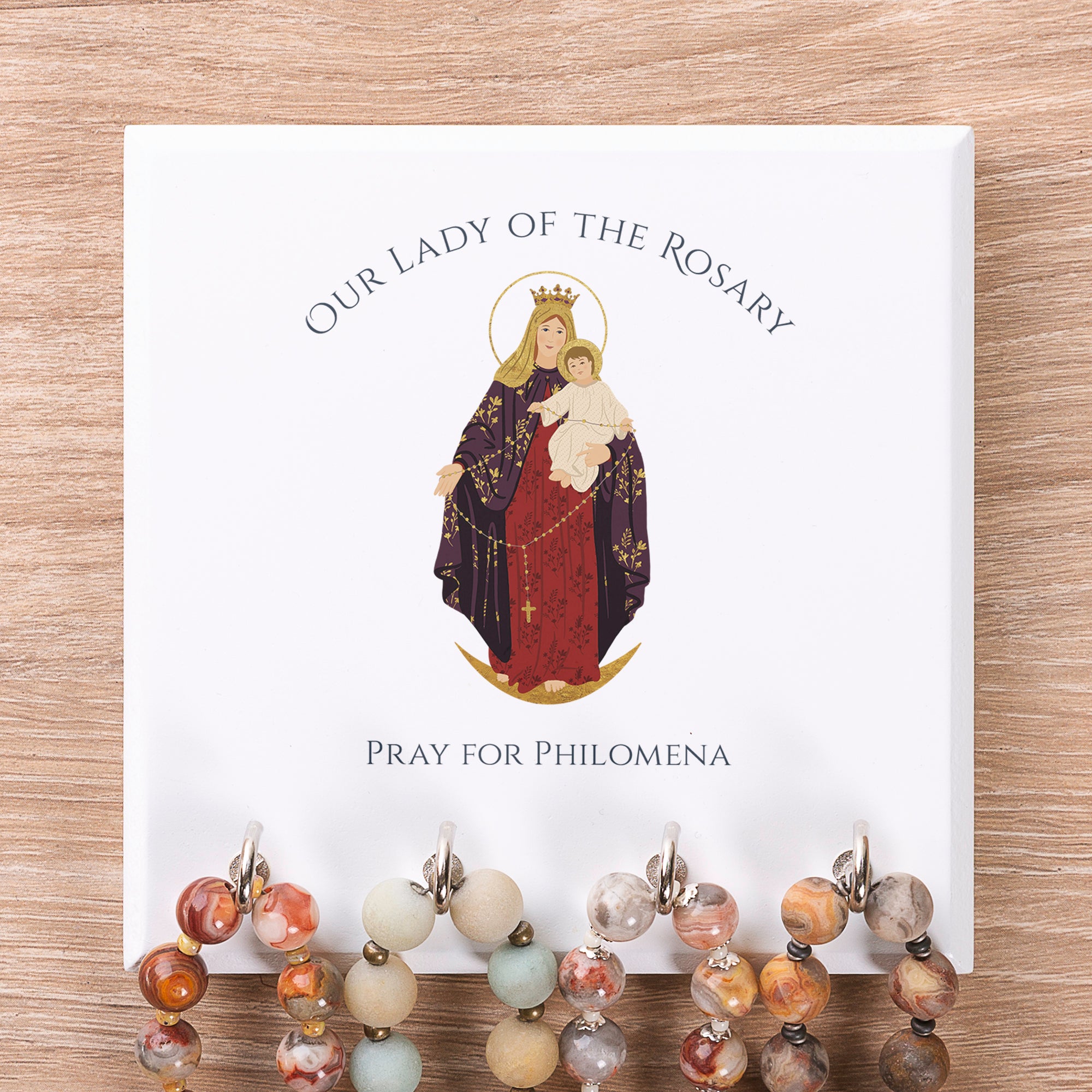 Personalized Our Lady of the Rosary Rosary Rack