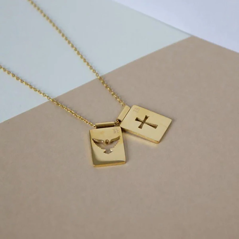Gold Holy Spirit & Cross Scapular Necklace