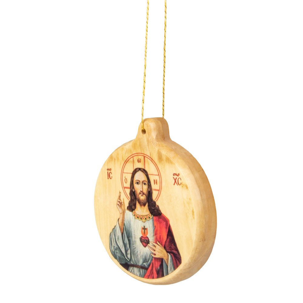 Thick Cut Olive Wood Sacred Heart Ornament