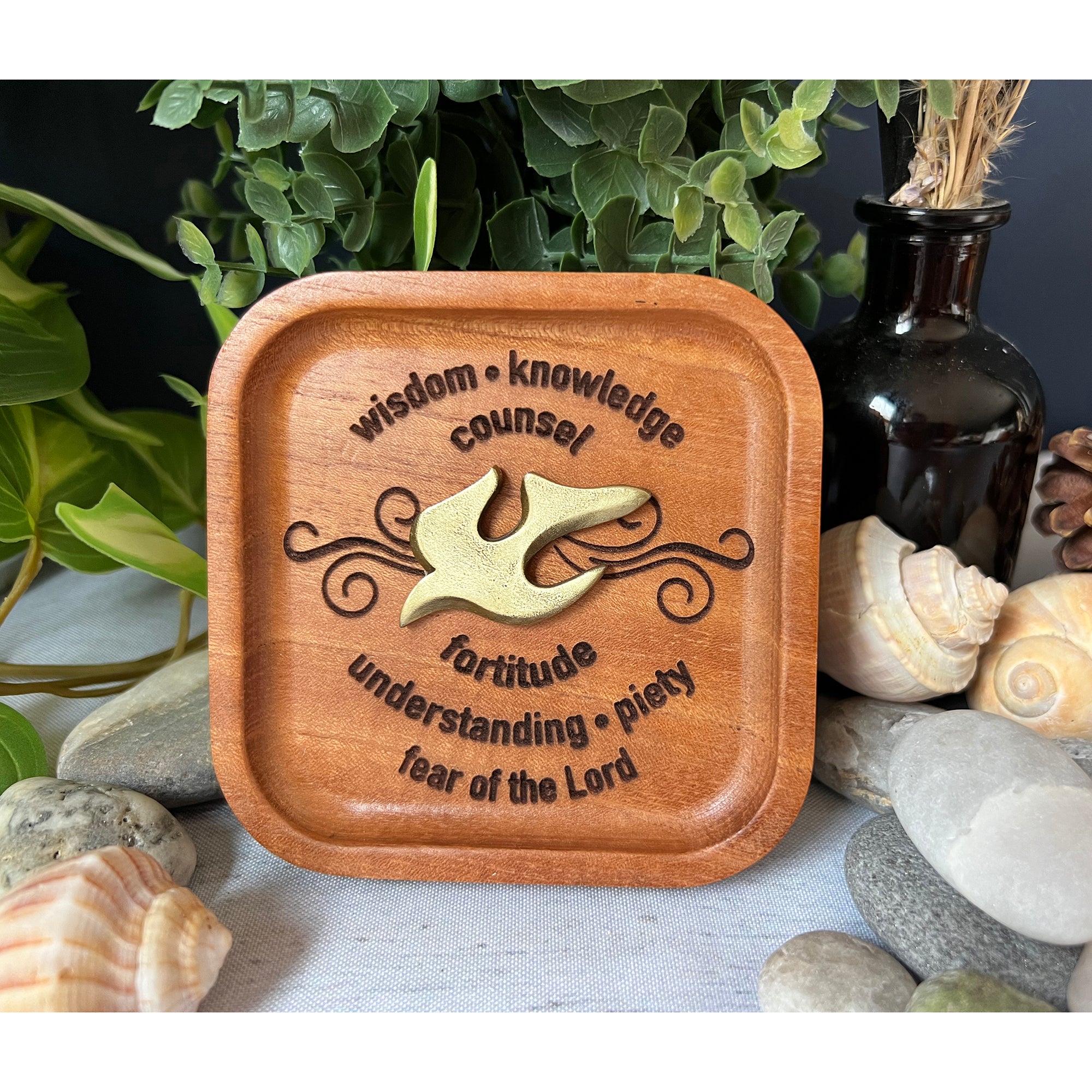 Confirmation Laser Engraved Cedar Trinket Dish With Dove