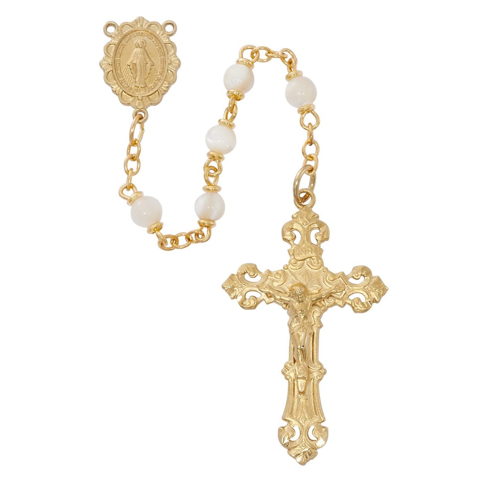 Gold Plated Genuine Mother of Pearl Rosary