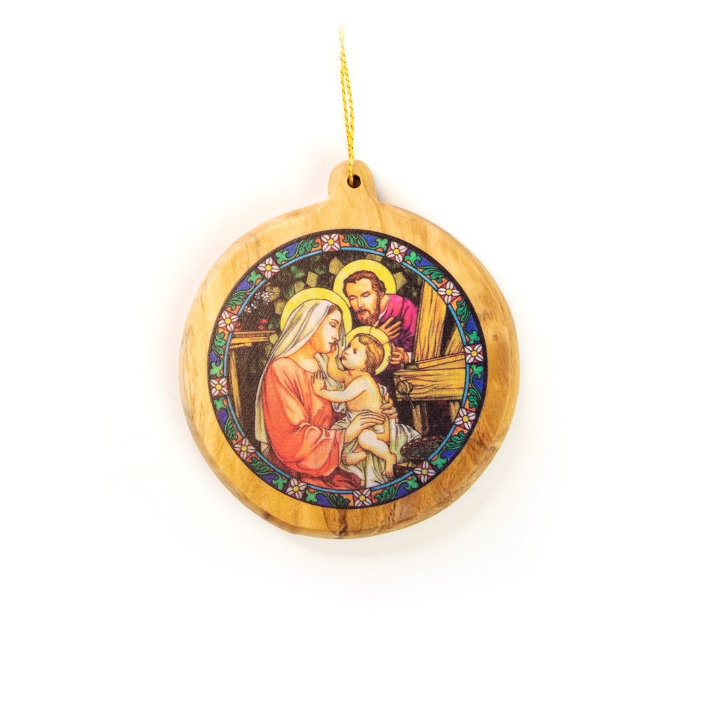 Thick Cut Olive Wood Holy Family Ornament