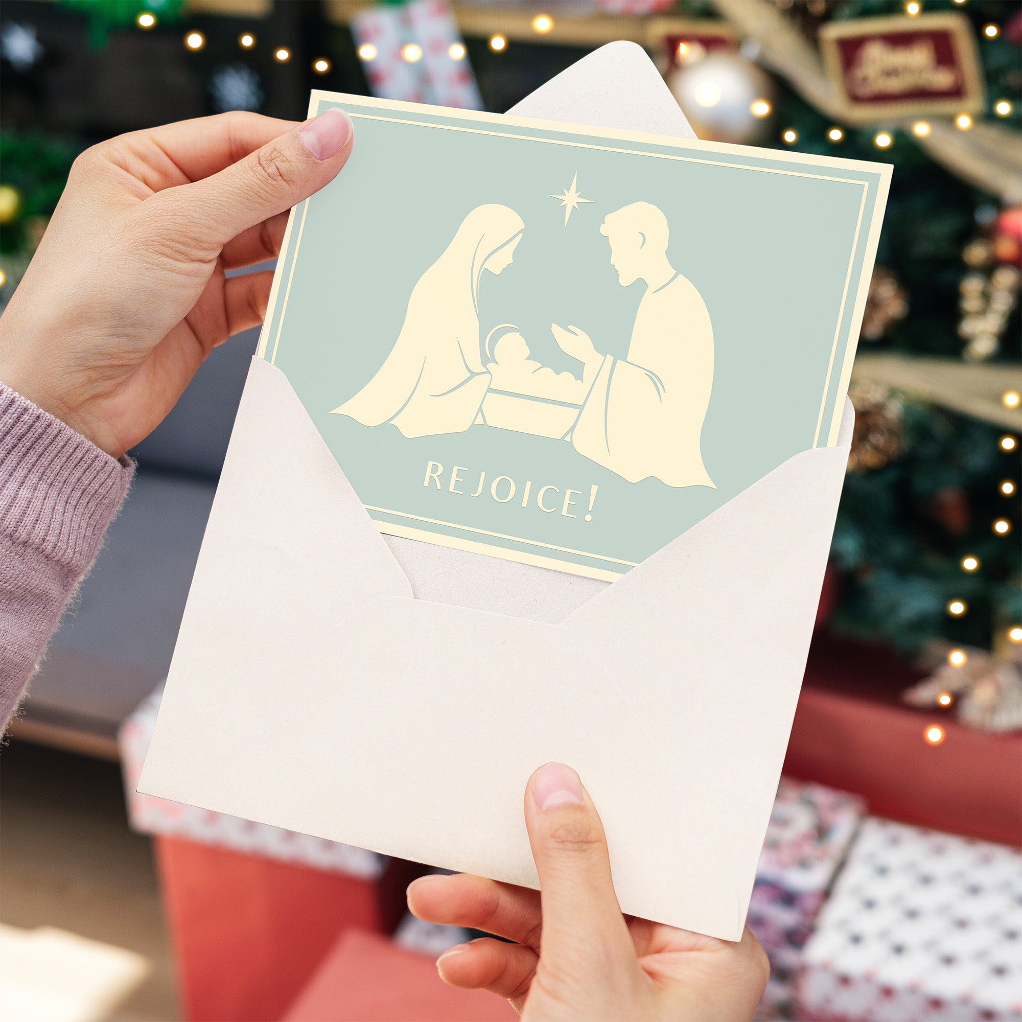 Ivory and Blue Holy Family Silhouette Christmas Cards - Set of 20