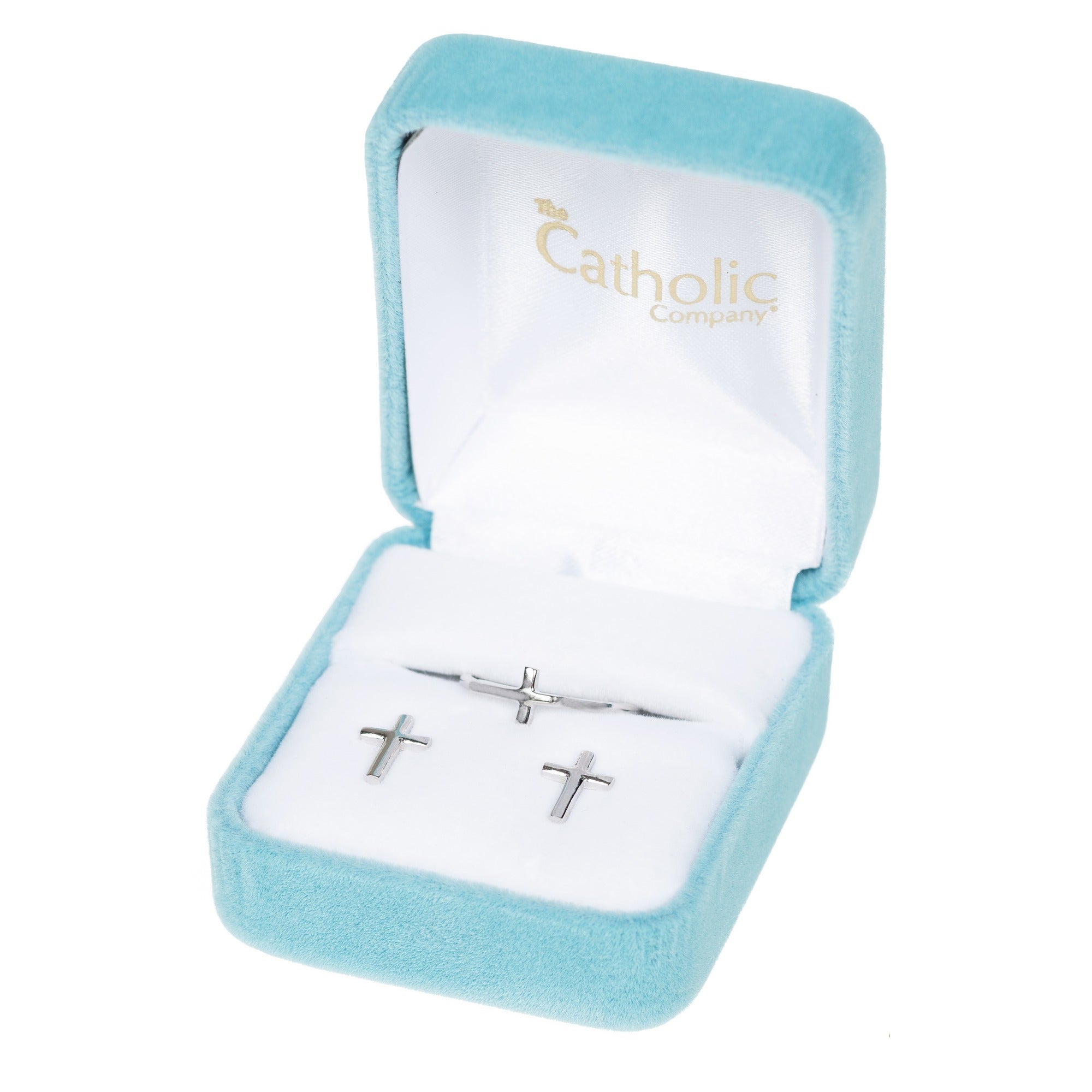 Sterling Silver Cross Earrings & Ring - Set