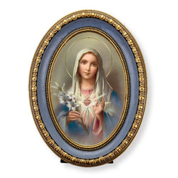 Immaculate Heart Print in Blue Oval Frame - 7.5" x 5.5"