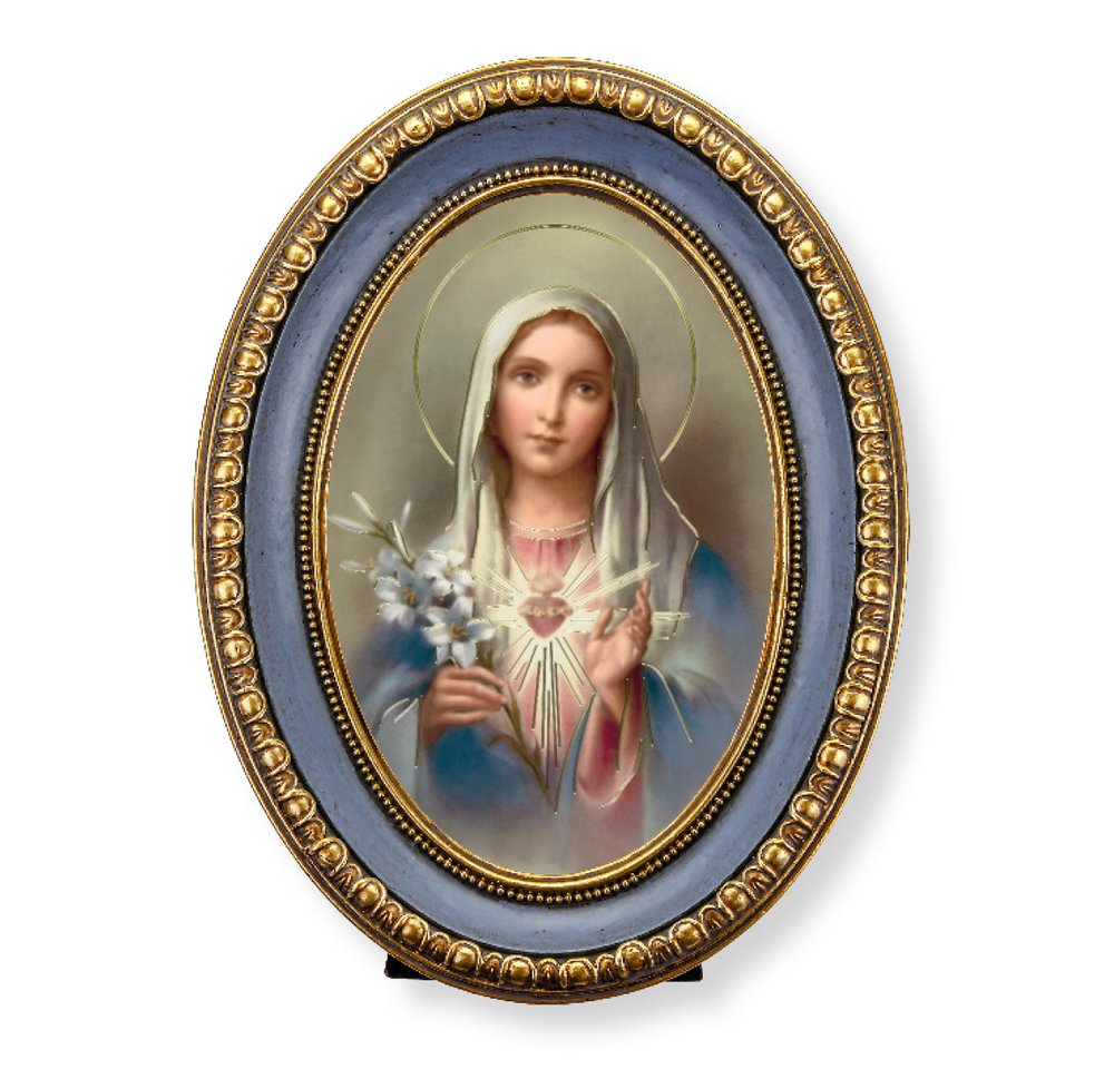 Immaculate Heart Print in Blue Oval Frame - 7.5" x 5.5"
