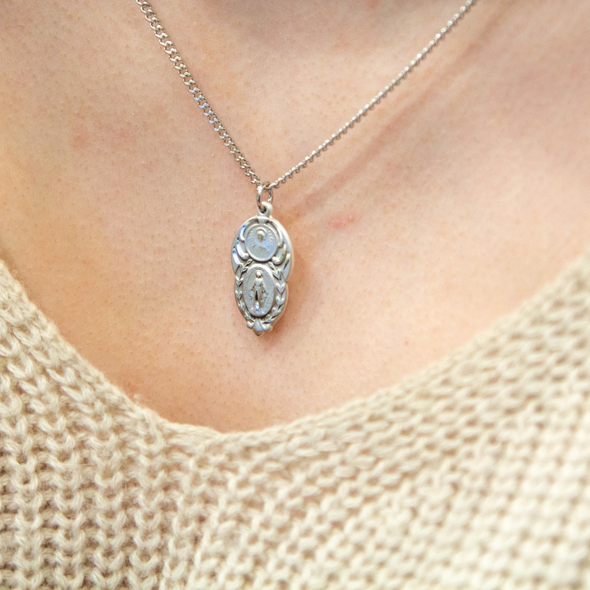 Sterling Silver Miraculous Scapular Medal - 18 Inch Chain