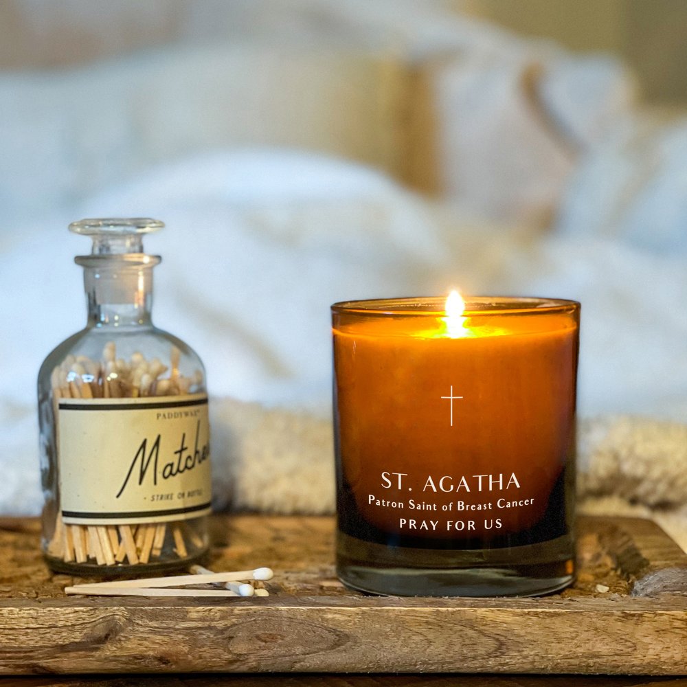 Amber Glass St. Agatha Healing Candle