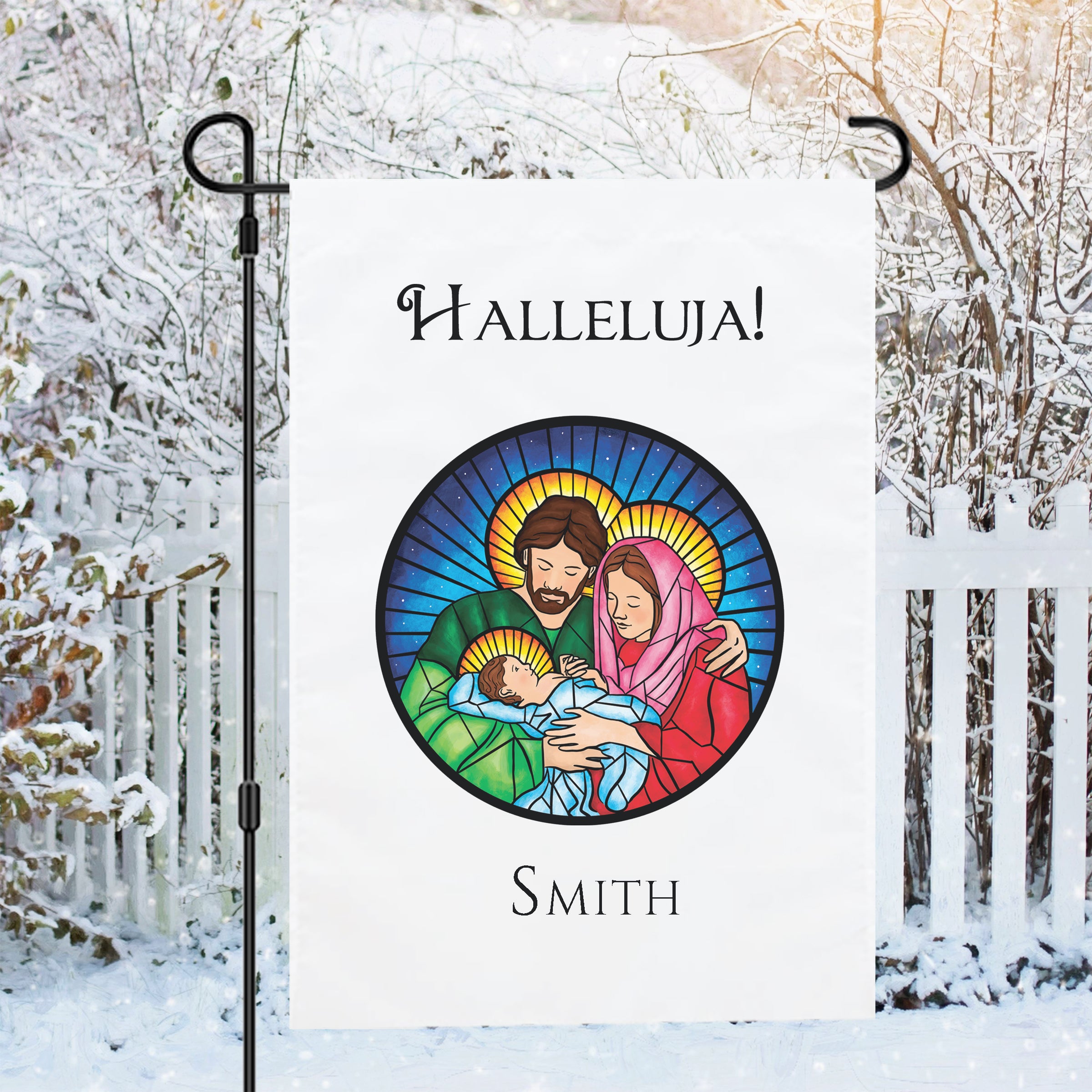 Personalized Stained Glass Holy Family Garden Flag
