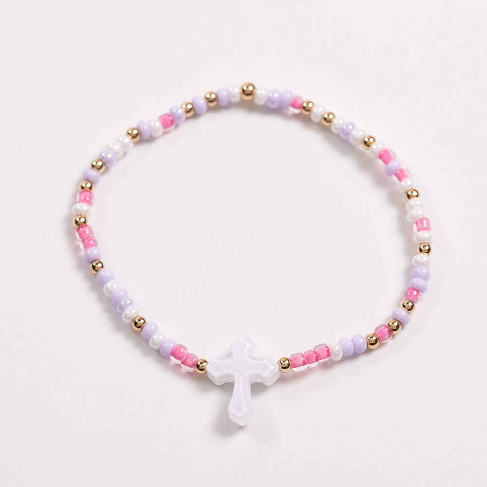14 KT Gold Filled Petite Size Lilac & Pink Cross Bracelet