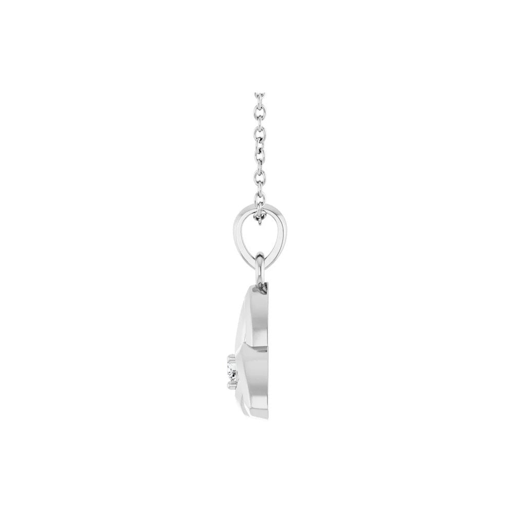 White-gold heart necklace with small diamond accent; dainty, elegant style.