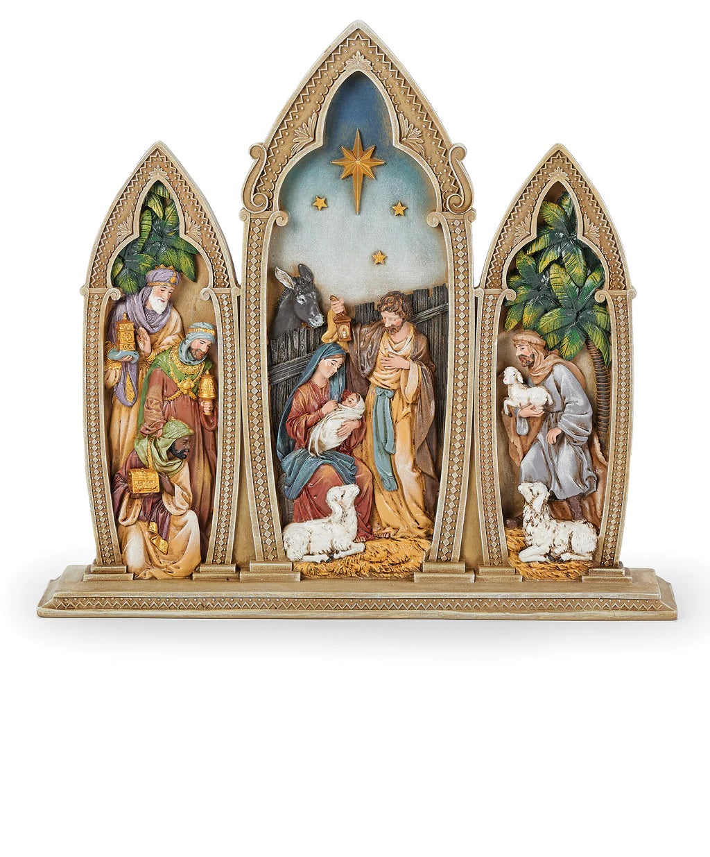 Holy Family Triple Arched One-Piece Nativity - 12"